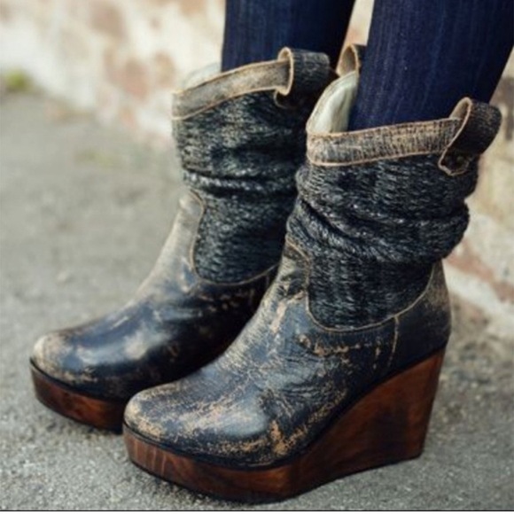 Bed Stu Bruges Leather Knit Slouchy BohoWedge Mid calf Women’s Boot Size 9.5 - Picture 17 of 17